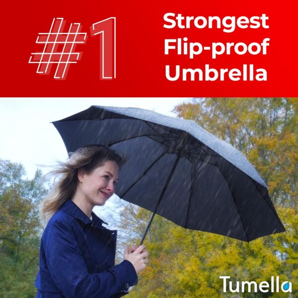 TUMELLA Flip-proof Inverted Travel Umbrella, Small Strong but Light Portable and Automatic Reverse Folding Rain Umbrella, Durable Premium Grip, Fits Car & Backpack - Image 7