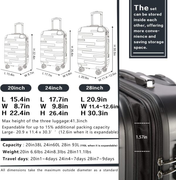 Coolife Luggage Expandable(only 28") Suitcase 3 Piece Set with TSA Lock Spinner 20in24in28in (blue) - Image 7