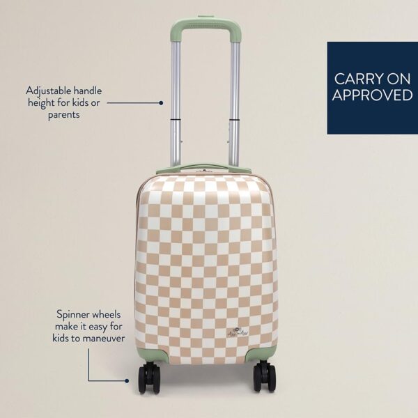 Itzy Ritzy Toddler Suitcase with Adjustable Handle, 360-Degree Spinner Wheels, 2 Interior Compartments and Hard Shell Design; Perfect Kids Luggage with Wheels for Ages 3 and Up (Checkerboard) - Image 3