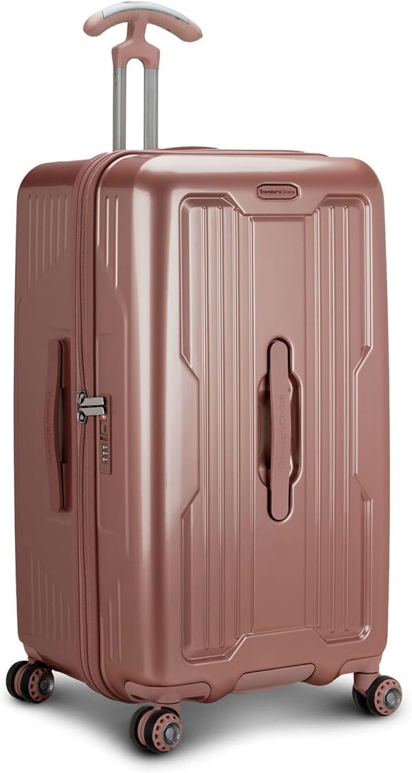Traveler's Choice Ultimax II 26" Medium Trunk Spinner Luggage, Tie Down Straps, Pink Rose, Checked Inch