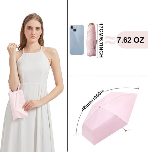 BAODINI Travel Small Mini Sun Umbrella with Case Lightweight with Aluminum Frame Compact Size UV Protection Purse Umbrella for Kids & Women - Image 4