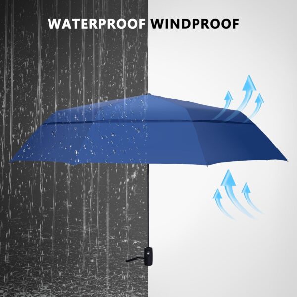 Travel Umbrellas for Rain – Compact Umbrella Windproof with 46” Double Vented Canopy and Strong Fiberglass Frame, Automatic Portable Umbrella for Travel, Rainy Days, Backpack & Car - Image 7