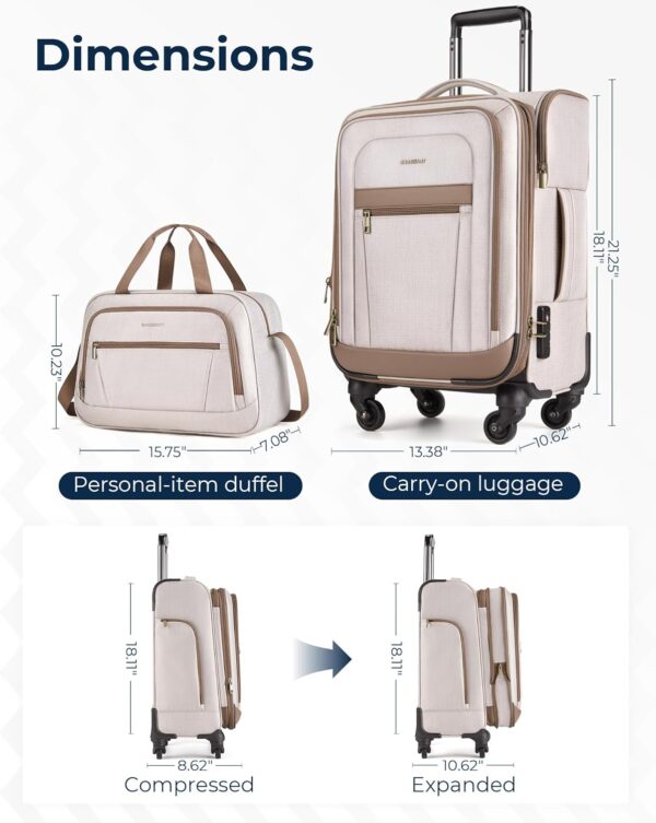 BAGSMART Carry-On Luggage Airline Approved, 20 inch Expandable Suitcase with Duffel bag, Softside Lightweight Suitcases with Spinner Wheels, Durable Travel Luggage, Carry-On light tan - Image 5