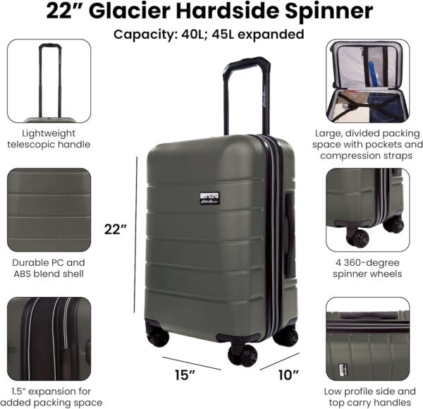 Eddie Bauer Glacier Hardside | Spinner Wheels | Expandable | Lightweight | Durable | Travel Essentials, Storm, 2-Piece Luggage Set - Image 5