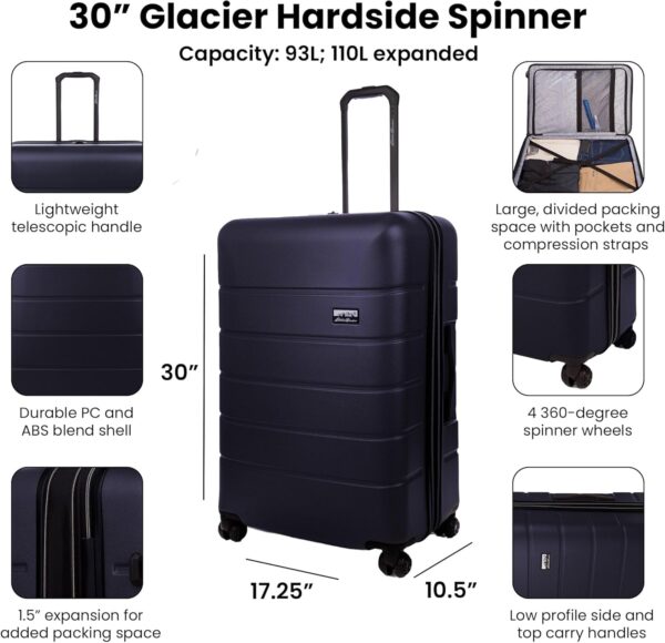 Eddie Bauer Glacier Hardside | Spinner Wheels | Expandable | Lightweight | Durable | Travel Essentials, Storm, 2-Piece Luggage Set - Image 6
