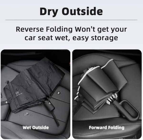 Cuysfead Inverted Travel Umbrella With Carabiner Handle, Ring Buckle for Rain and UV Protection, Compact Reverse With Reflective Strip for Women Men - Image 3