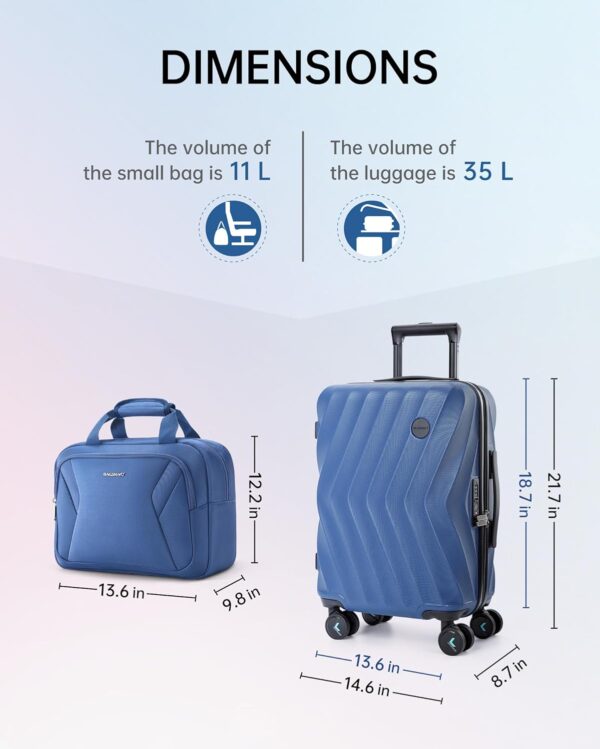 BAGSMART 2 Piece Carry On Luggage Set, PC Hardside Suitcase Airline Approved, 20 Inch Spinner Wheels Travel Luggage Hard Shell with Duffle Bag for Men Women, Blue - Image 6