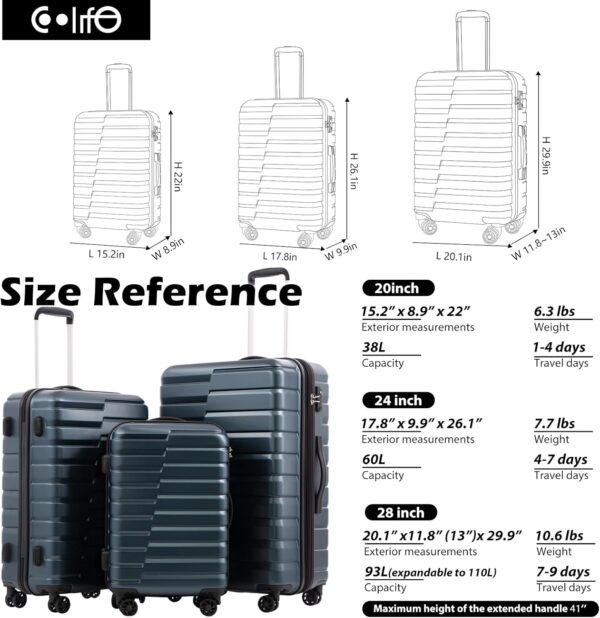 Coolife Luggage Expandable Suitcase set PC ABS TSA Lock Spinner Carry on 3 Piece Sets (brown) - Image 7