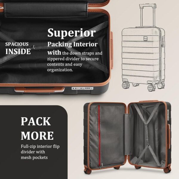 imiomo 24 IN Checked Luggage, Suitcase with Spinner Wheels, Hardside 3PCS Set Lightweight Rolling Travel Luggage with TSA Lock(24"/Black) - Image 5