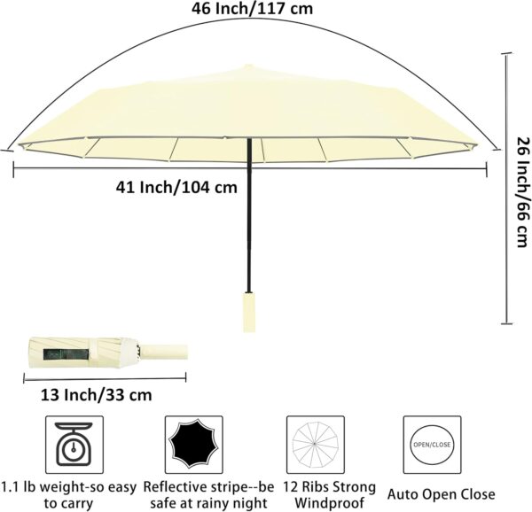 BAODINI Windproof Compact Rain Umbrella for Travel 42/46 Inch Premium Fabric Auto Open Perfect for Purse and Backpack Portable Umbrella for Women and Men - Image 6