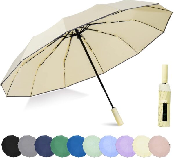 BAODINI Windproof Compact Rain Umbrella for Travel 42/46 Inch Premium Fabric Auto Open Perfect for Purse and Backpack Portable Umbrella for Women and Men