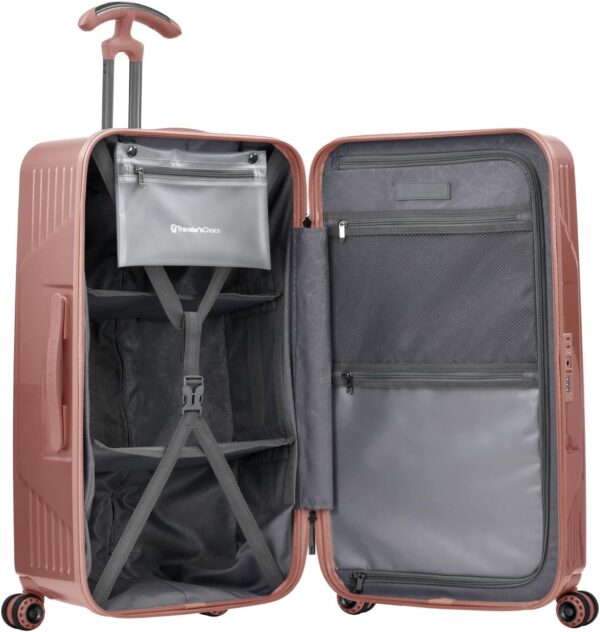 Traveler's Choice Ultimax II 26" Medium Trunk Spinner Luggage, Tie Down Straps, Pink Rose, Checked Inch - Image 7