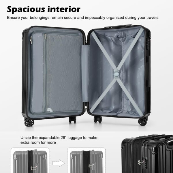 COOLIFE Luggage Expandable Suitcase PC+ABS 3 Piece Set with TSA Lock Spinner Carry on 20in24in28in (Sliver, 3 piece set) - Image 5