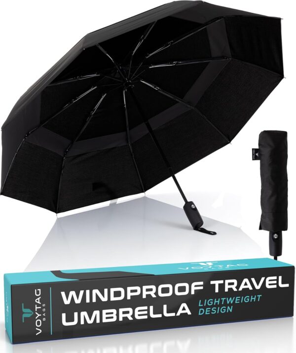 Travel Umbrella - Windproof Compact - Small Mini Portable Umbrella for Rain with Automatic Open Close, Durable & Lightweight, Waterproof Canopy, Fits in Backpack & Purse