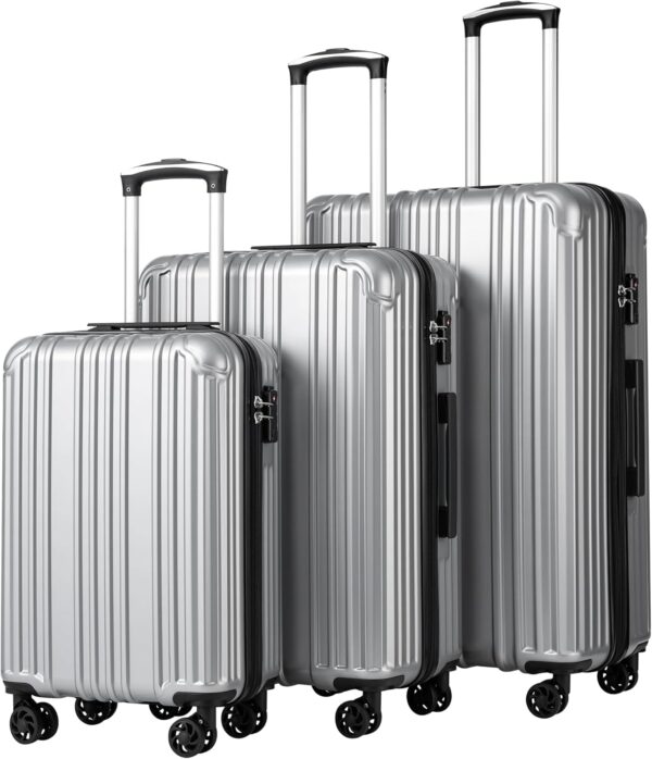 COOLIFE Luggage Expandable Suitcase PC+ABS 3 Piece Set with TSA Lock Spinner Carry on 20in24in28in (Sliver, 3 piece set)