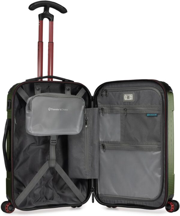 Traveler's Choice Maxporter II Hardside Polycarbonate Suitcase with Spinner Wheels, Dark Green, 22" Carry-On Luggage - Image 7