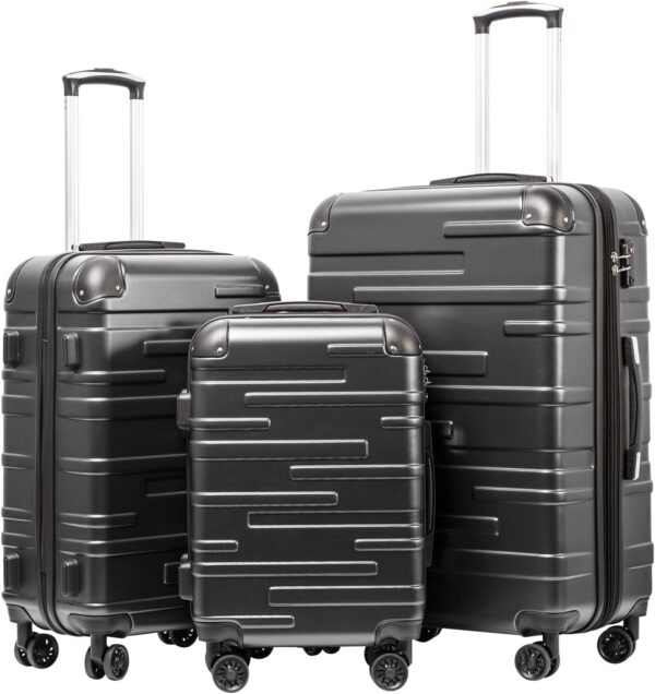 Coolife Luggage Expandable(only 28") Suitcase 3 Piece Set with TSA Lock Spinner 20in24in28in (reg grey)