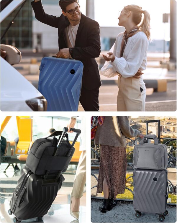BAGSMART 2 Piece Carry On Luggage Set, PC Hardside Suitcase Airline Approved, 20 Inch Spinner Wheels Travel Luggage Hard Shell with Duffle Bag for Men Women, Blue - Image 2
