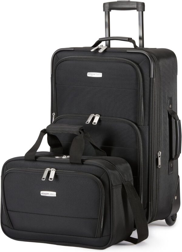 Amazon Basics Luggage Sets, Carry-On 23-Inch, tote 15-Inch, Suitcase With Wheels, Expandable Extra Space (+15%), Front Pockets and Telescopic Handle, Black
