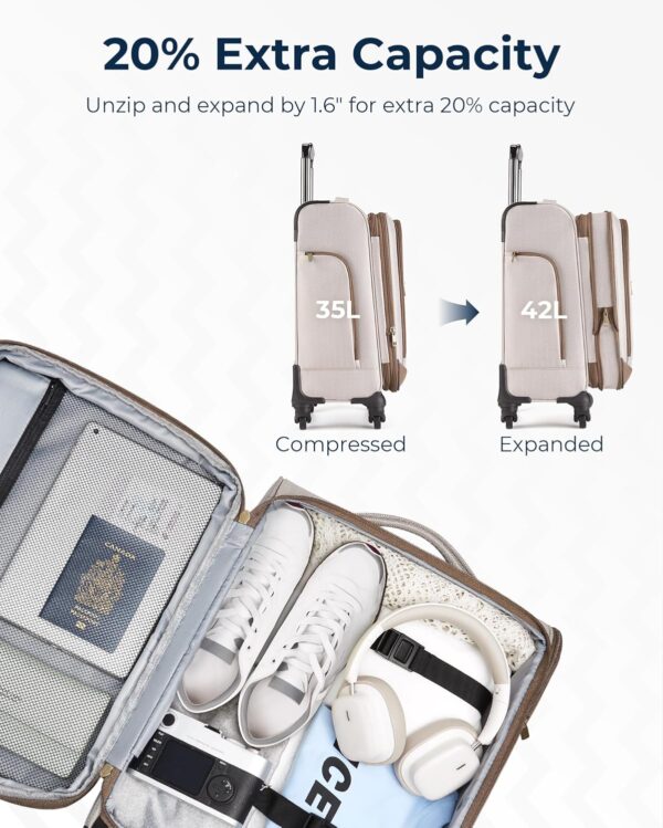 BAGSMART Carry-On Luggage Airline Approved, 20 inch Expandable Suitcase with Duffel bag, Softside Lightweight Suitcases with Spinner Wheels, Durable Travel Luggage, Carry-On light tan - Image 3