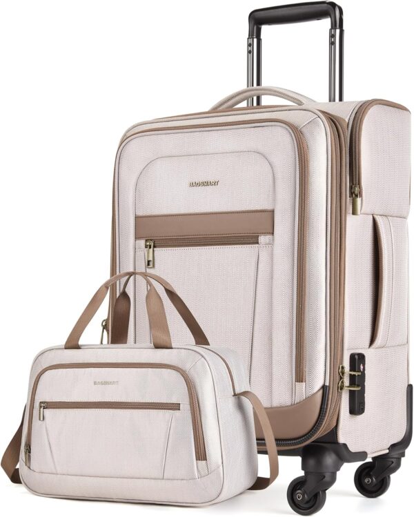 BAGSMART Carry-On Luggage Airline Approved, 20 inch Expandable Suitcase with Duffel bag, Softside Lightweight Suitcases with Spinner Wheels, Durable Travel Luggage, Carry-On light tan