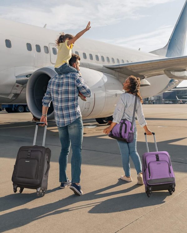 BAGSMART Expandable 20 inch Carry on Luggage Airline Approved, Lightweight Carry on Suitcase with Spinner Wheels, Family Travel Suitcase Set with Duffle Bag - Purple - Image 2
