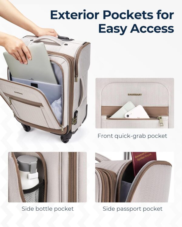 BAGSMART Carry-On Luggage Airline Approved, 20 inch Expandable Suitcase with Duffel bag, Softside Lightweight Suitcases with Spinner Wheels, Durable Travel Luggage, Carry-On light tan - Image 7