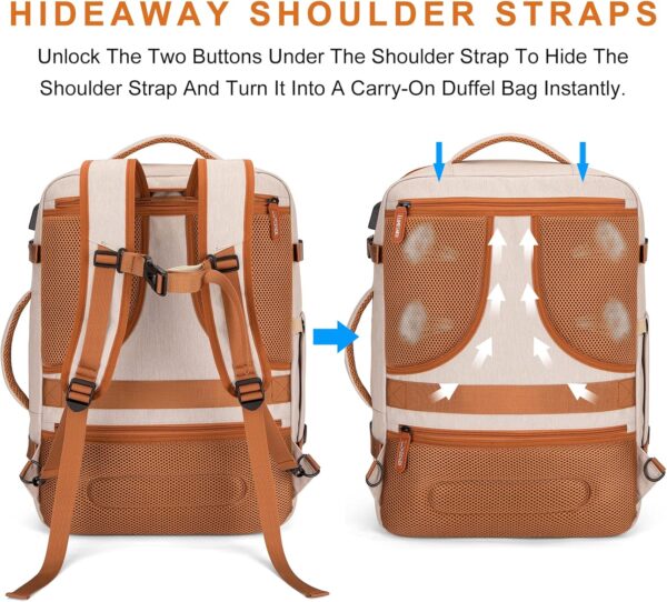 Carry on Travel Backpacks, Extra Large 40L Flight Approved for Men & Women,Expandable Suitcase With 4 Packing Cubes,Water Resistant Luggage Daypack Business Weekender Bag,Beige - Image 6