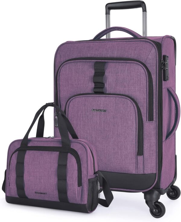 BAGSMART Expandable 20 inch Carry on Luggage Airline Approved, Lightweight Carry on Suitcase with Spinner Wheels, Family Travel Suitcase Set with Duffle Bag - Purple