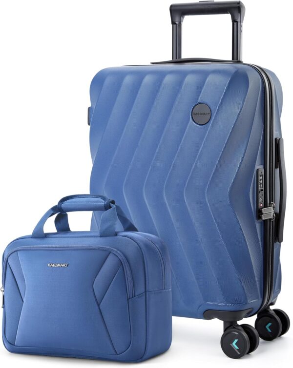 BAGSMART 2 Piece Carry On Luggage Set, PC Hardside Suitcase Airline Approved, 20 Inch Spinner Wheels Travel Luggage Hard Shell with Duffle Bag for Men Women, Blue