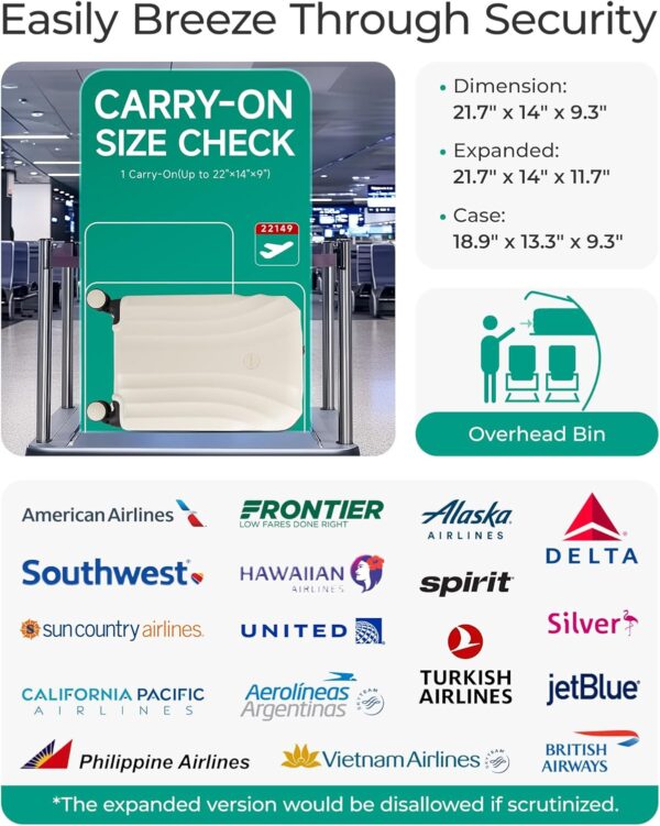 BAGSMART Carry On Luggage 22x14x9 Airline Approved with TSA Lock, Expandable Hard Shell Suitcase with Spinner Wheels, Lightweight 20 Inch Travel Rolling Carry-On Luggage, Off White - Image 3