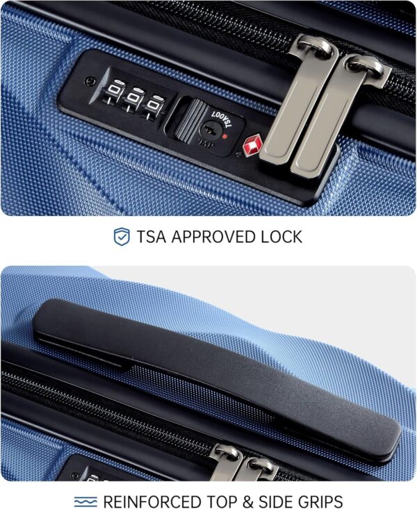 BAGSMART 2 Piece Carry On Luggage Set, PC Hardside Suitcase Airline Approved, 20 Inch Spinner Wheels Travel Luggage Hard Shell with Duffle Bag for Men Women, Blue - Image 9
