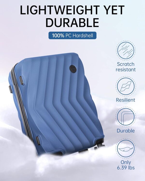 BAGSMART 2 Piece Carry On Luggage Set, PC Hardside Suitcase Airline Approved, 20 Inch Spinner Wheels Travel Luggage Hard Shell with Duffle Bag for Men Women, Blue - Image 3