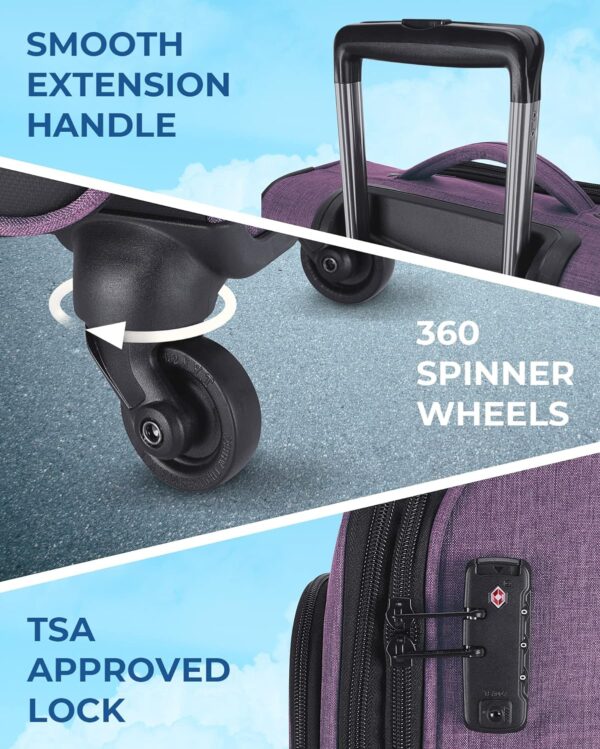 BAGSMART Expandable 20 inch Carry on Luggage Airline Approved, Lightweight Carry on Suitcase with Spinner Wheels, Family Travel Suitcase Set with Duffle Bag - Purple - Image 5